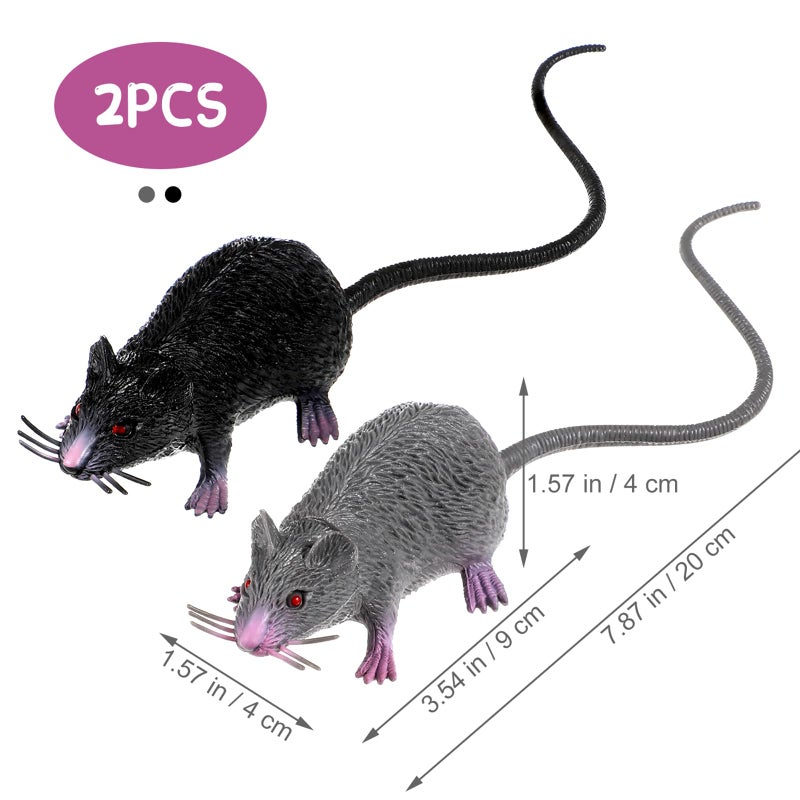 jarbins Fake Rat 2pcs Halloween Toys Fake Mouse Prank Toy Realistic Spooky Rat Prank Toy Creepy Plastic Rat Joke Toys for Halloween Party Favors - Image 2