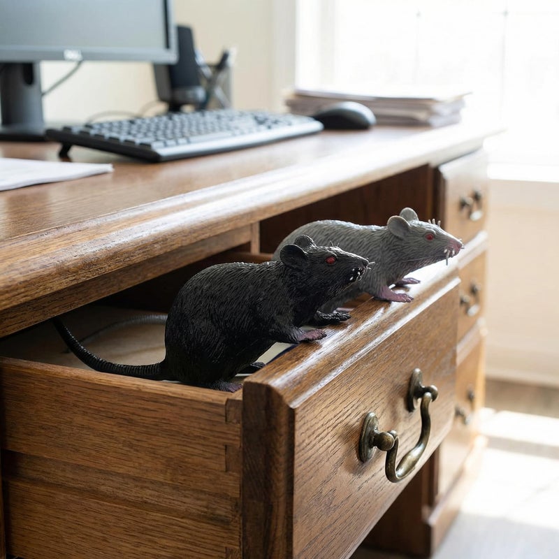 jarbins Fake Rat 2pcs Halloween Toys Fake Mouse Prank Toy Realistic Spooky Rat Prank Toy Creepy Plastic Rat Joke Toys for Halloween Party Favors - Image 5