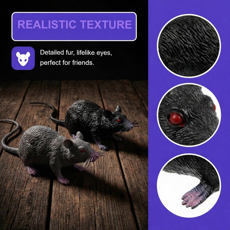 jarbins Fake Rat 2pcs Halloween Toys Fake Mouse Prank Toy Realistic Spooky Rat Prank Toy Creepy Plastic Rat Joke Toys for Halloween Party Favors - Image 4