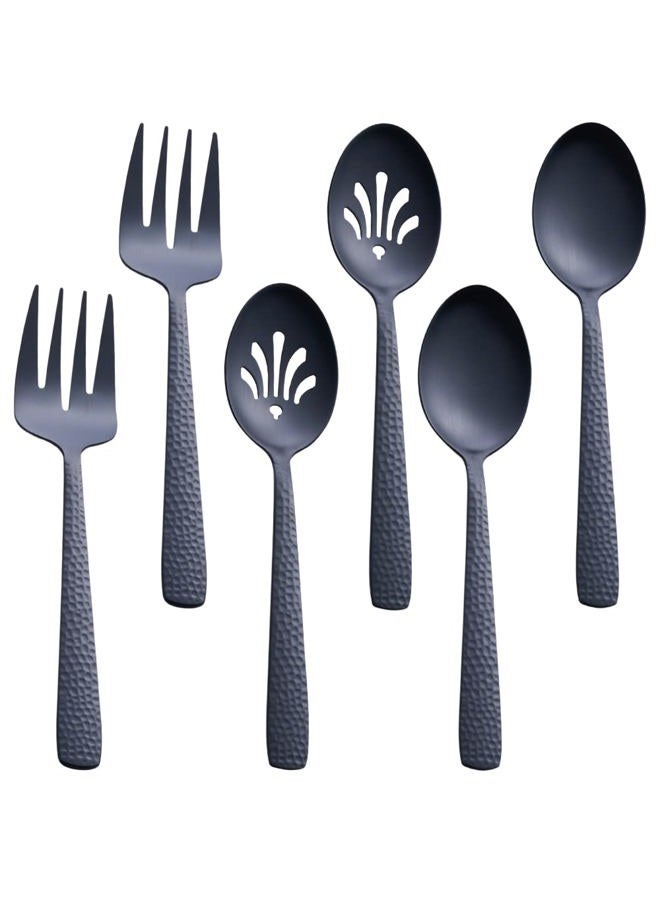 FULLYWARE Matte Black Serving Utensil Set, 9.5-inch Stainless Steel Large Serving Spoon and Serving Fork, Satin Finish - Image 1