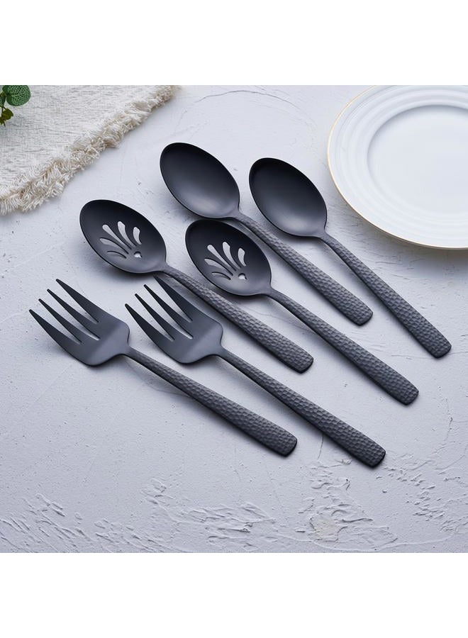 FULLYWARE Matte Black Serving Utensil Set, 9.5-inch Stainless Steel Large Serving Spoon and Serving Fork, Satin Finish - Image 2