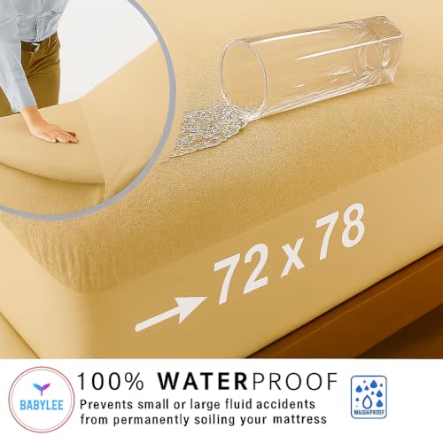 BABYLEE Mattress Protector King Size 78x72 Ultra Soft Breathable & Fitted Bed Protector Terry Cover Double Bed (6.5x6 feet, Fits 10 Inches, Beige) - Image 2