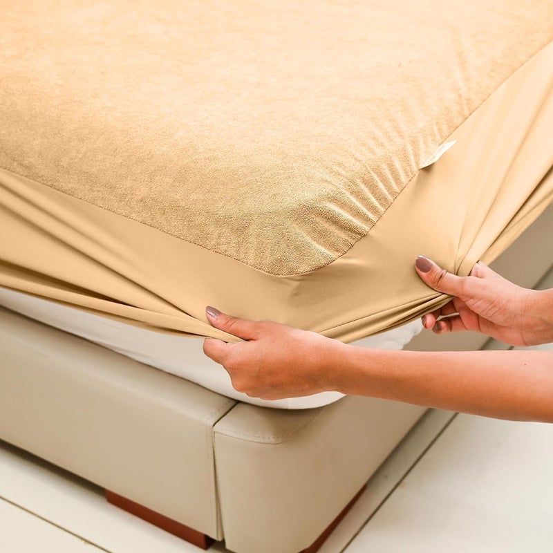 BABYLEE Mattress Protector King Size 78x72 Ultra Soft Breathable & Fitted Bed Protector Terry Cover Double Bed (6.5x6 feet, Fits 10 Inches, Beige) - Image 5