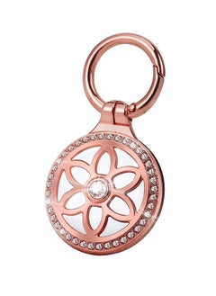 Rhinestone Flower Metal Airtag Case Holder, Diamonds Shine Badge Air Tag Cover, Air Tag Protective Shell Key Chain Compatible Apple Air Tag (Rose Gold)