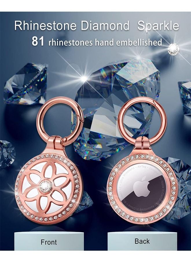 Generic - Rhinestone Flower Metal Airtag Case Holder, Diamonds Shine Badge Air Tag Cover, Air Tag Protective Shell Key Chain Compatible Apple Air Tag (Rose Gold) - Image 1