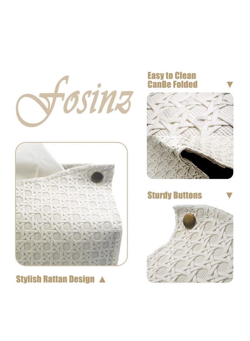 KHAJUL 2 Pieces Tissue Box, Rattan Style PU Leather Modern Facial Paper Organizer, for Tabletop, Bathroom, Office, Living Room - Image 3