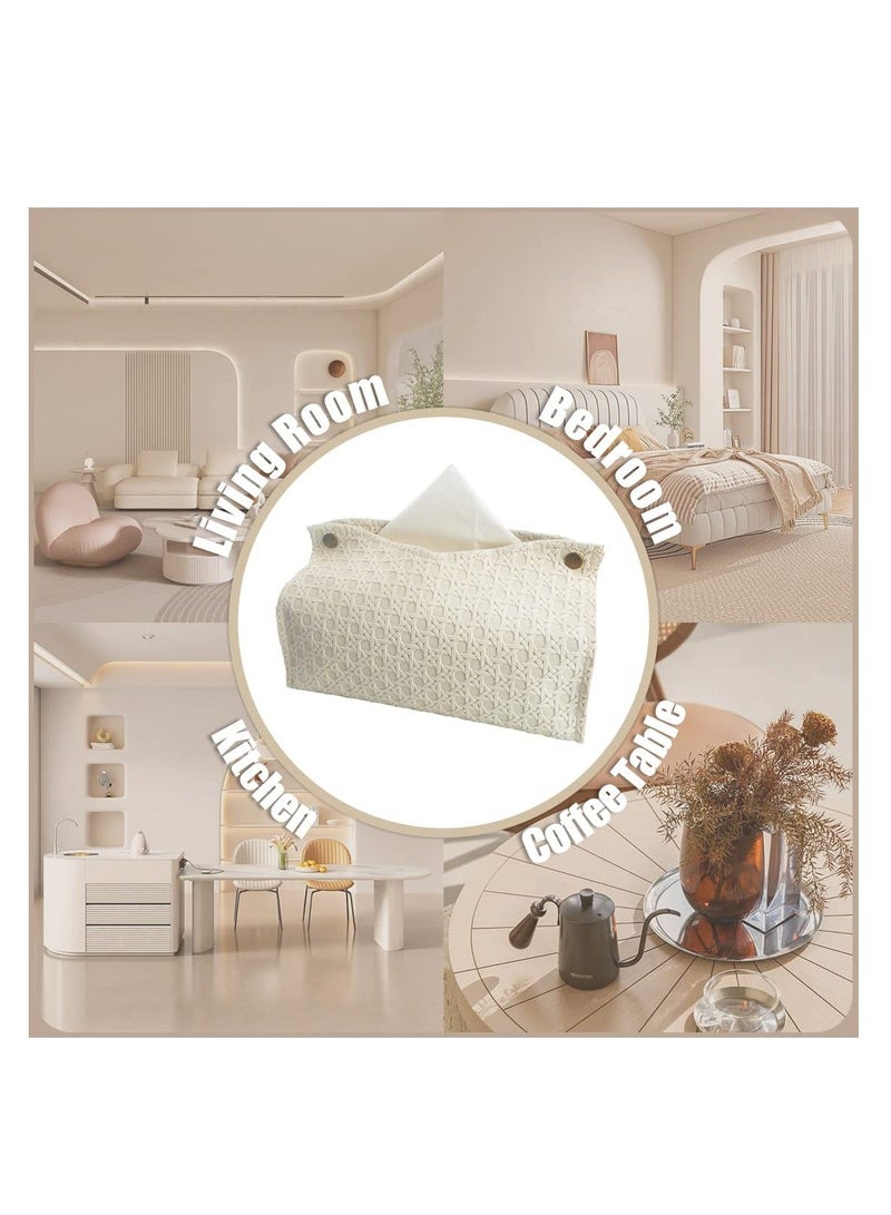 KHAJUL 2 Pieces Tissue Box, Rattan Style PU Leather Modern Facial Paper Organizer, for Tabletop, Bathroom, Office, Living Room - Image 4