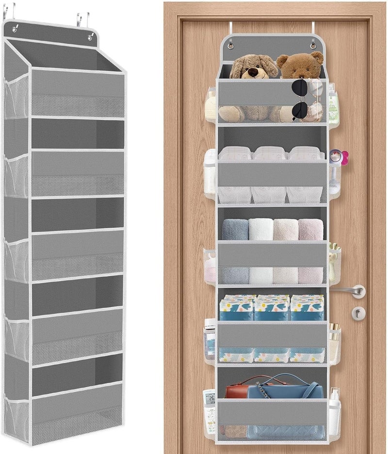Over The Door Organizer - 5-Tier Hanging Storage with Clear Window, 40lb Capacity, Grey - Image 1