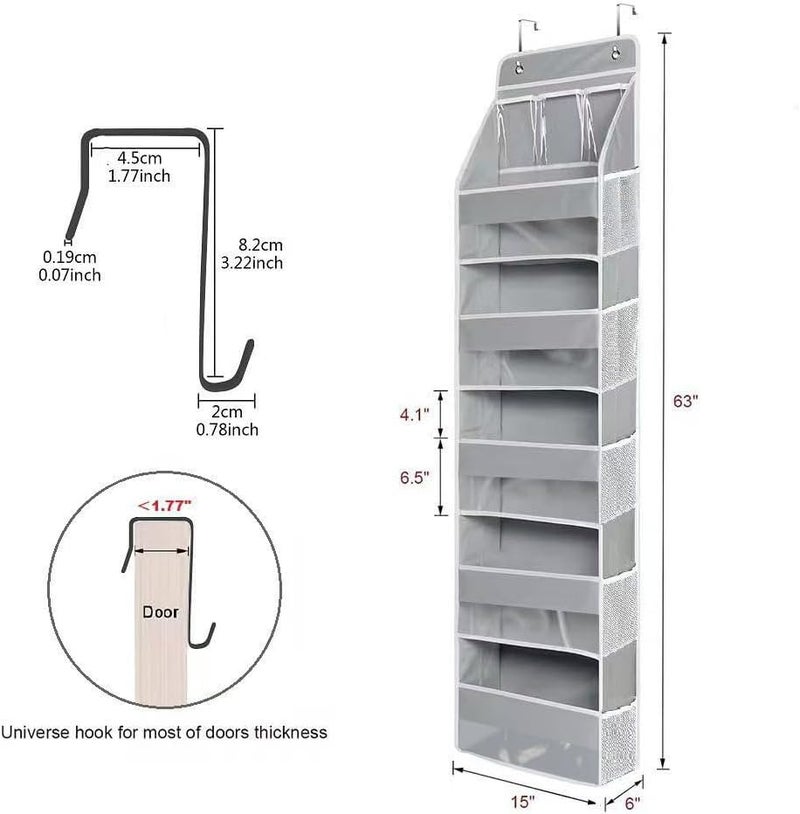 Over The Door Organizer - 5-Tier Hanging Storage with Clear Window, 40lb Capacity, Grey - Image 2