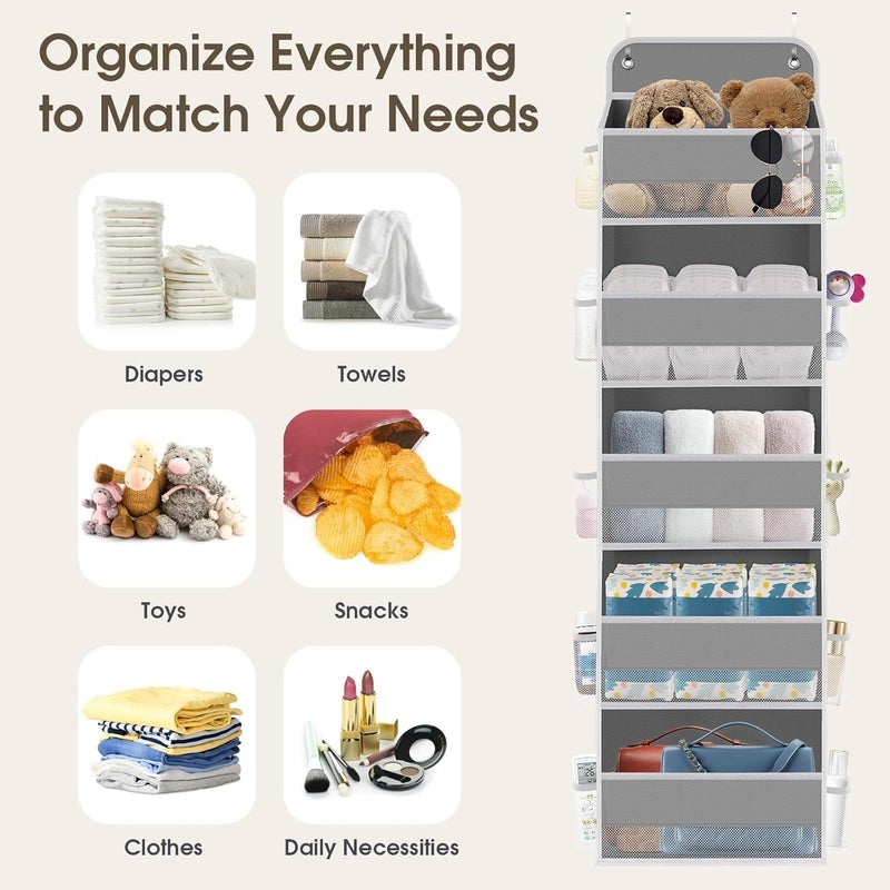 Over The Door Organizer - 5-Tier Hanging Storage with Clear Window, 40lb Capacity, Grey - Image 4