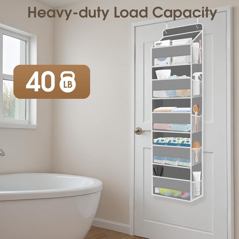 Over The Door Organizer - 5-Tier Hanging Storage with Clear Window, 40lb Capacity, Grey - Image 3