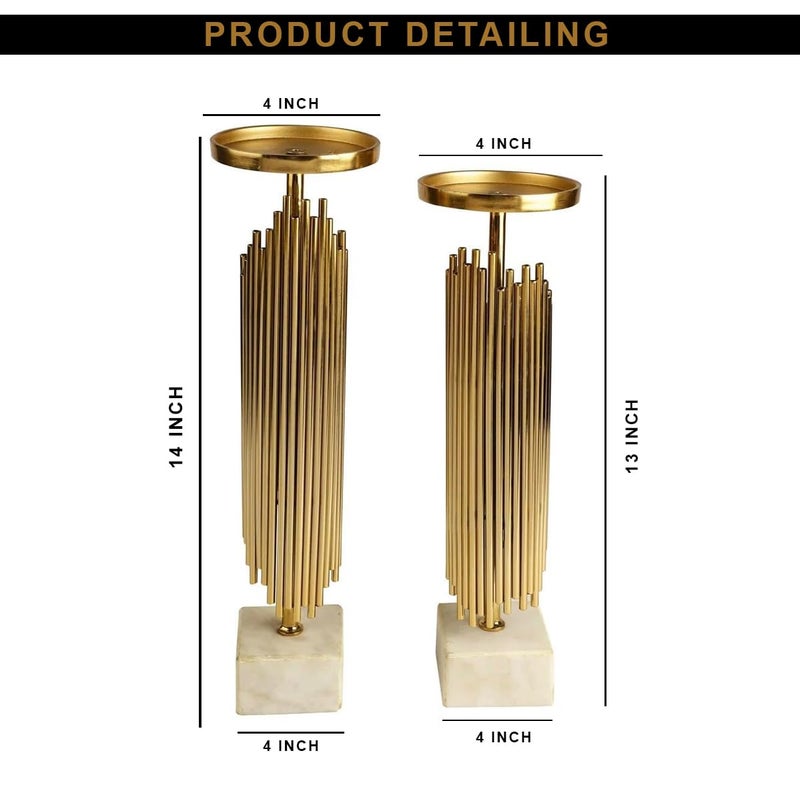 ZOVE Luxury Gold Metal Candle Holder Stand Set with Steel and Aluminium Base – Modern Pillar Candle Stand for Home Decor, Living Room & Dining Table (Set of 2) - Image 4