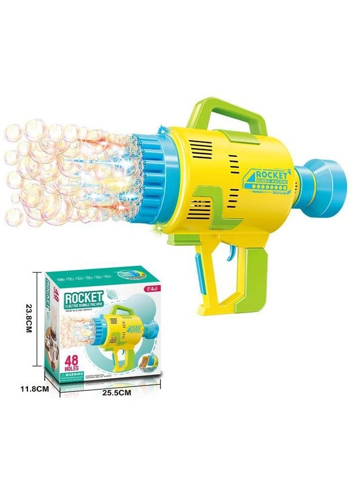 Rocket Upgraded 48-Hole Electric Bubble Gun with LED Lights – Handheld Bubble Machine for Kids & Toddlers – Outdoor Bubble Blower Toy for Summer, Parties, Weddings & More (Yellow) - Image 1