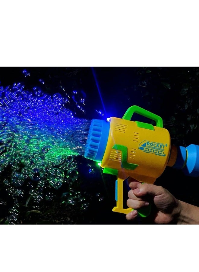 Rocket Upgraded 48-Hole Electric Bubble Gun with LED Lights – Handheld Bubble Machine for Kids & Toddlers – Outdoor Bubble Blower Toy for Summer, Parties, Weddings & More (Yellow) - Image 3