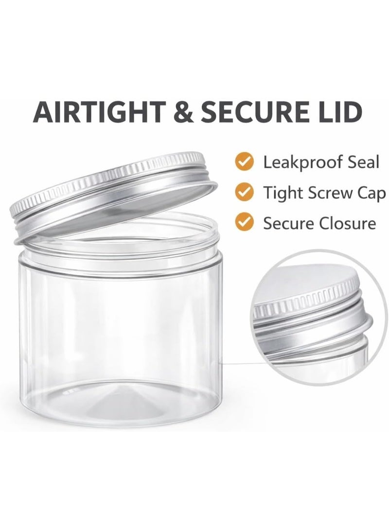 Luxoraq 6 Pcs 100ml CLEAR PLASTIC JARS Containers with ALUMINUM LIDS Airtight LEAK PROOF FOOD STORAGE SPICE JARS Cosmetic Jars CREAM Containers Mini TRAVEL JARS DIY STORAGE Containers Set - Image 3
