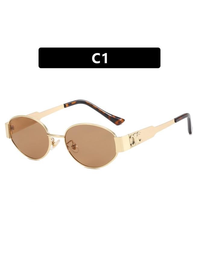 NIBEMINENT New Metal Arc De Triomphe Sunglasses Women's Internet Popular Tiktok Retro Oval Shade 