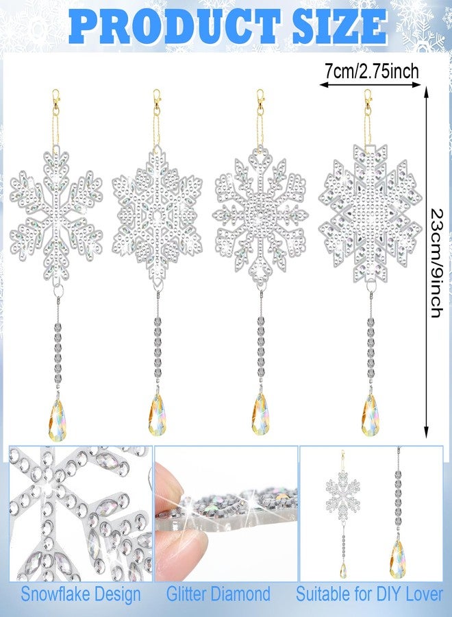 Poen 12 Pcs Christmas Diamond Art Ornaments Winter Snowflake Christmas Suncatchers Wind Chimes Holiday 5d DIY Diamond Tags Hanging Keychains Kits Pendant Ornaments DIY for Craft(White) - Image 2