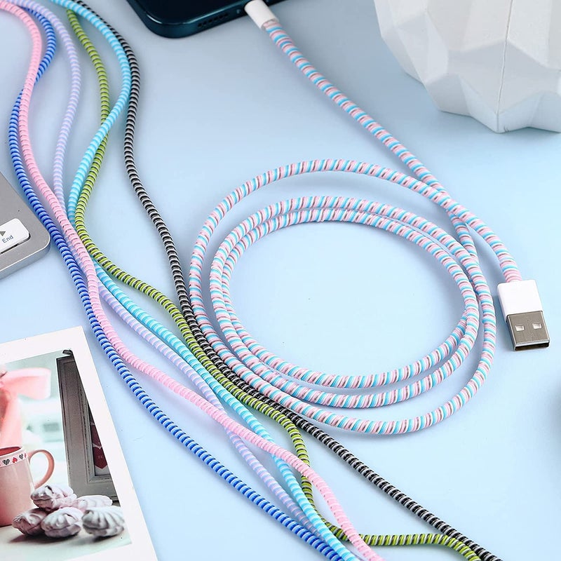 Redclip Cable Protector | 1.5 Meter/150 Cms Charging Cable Winder | Full Size Spiral Triple Color Saver Compatible With iPhone Android Or Earphone (Jet Black) - Image 3