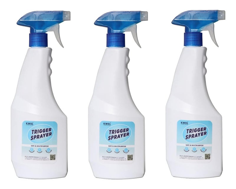 KWEL Flate Spray Bottle 500 Ml Trigger Spray Bottle For Home Office Liquid Sprayer Unbreakable Plastic Multipurpose Sanitizer Ironing Garden Hospital Salon Glass Cleaning Pack of 3 White - Image 1