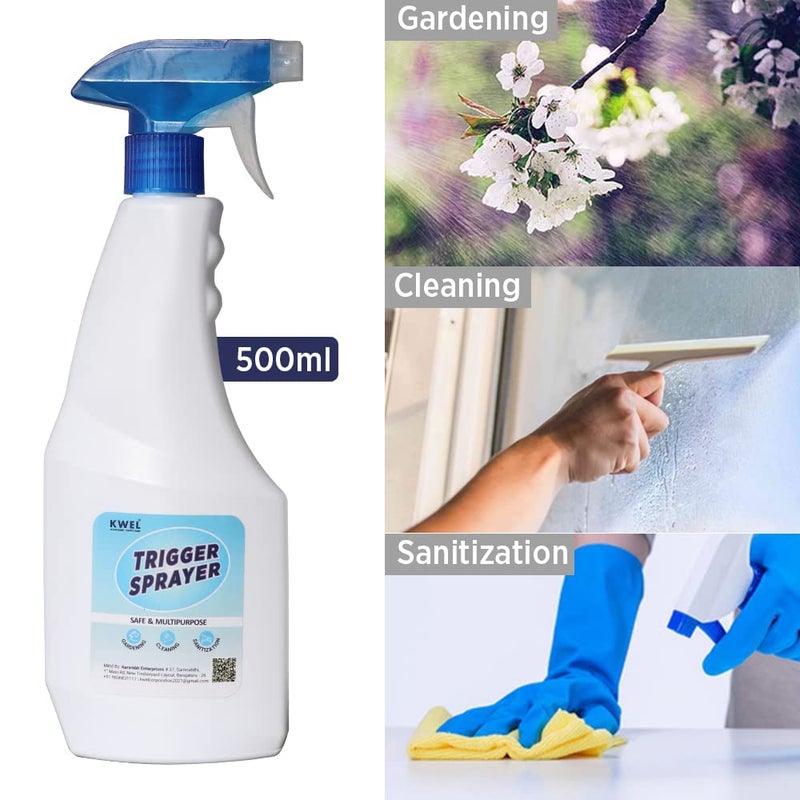 KWEL Flate Spray Bottle 500 Ml Trigger Spray Bottle For Home Office Liquid Sprayer Unbreakable Plastic Multipurpose Sanitizer Ironing Garden Hospital Salon Glass Cleaning Pack of 3 White - Image 5
