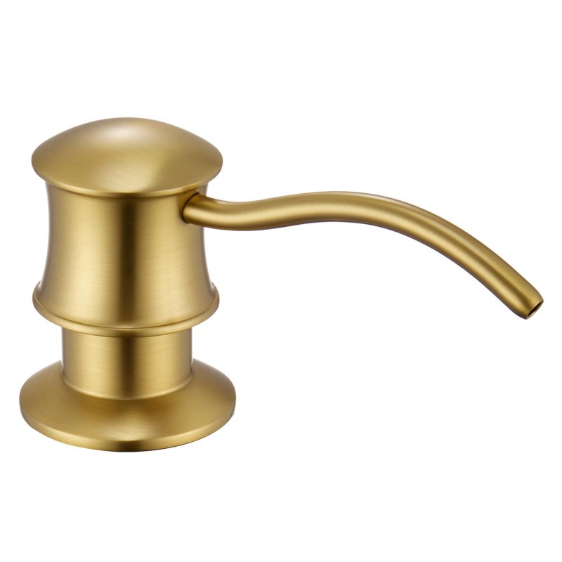 WINKEAR Built in Soap Dispenser for Kitchen Sink Countertop, Solid Brass Pump Head Long Spout with 10.2 Ounce PET Food Safe Material Lotion Bottle, Brushed Gold Finish - Image 1