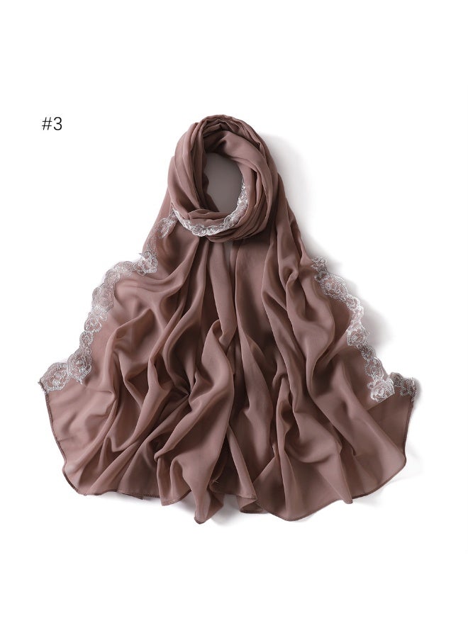 KUYING New Lace Lace Trimmed Edge Solid Pearl Chiffon Long Scarf Single Color Headband Cover Scarf Female 
