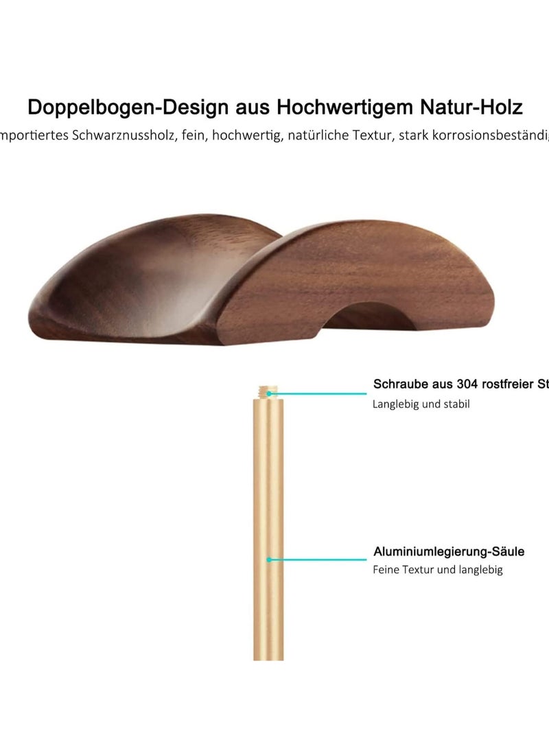 SYOSI Headphone Stand Walnut Wood Aluminum Headset Nature Gaming Holder with Solid Heavy Base for All Sizes Gold - Image 3