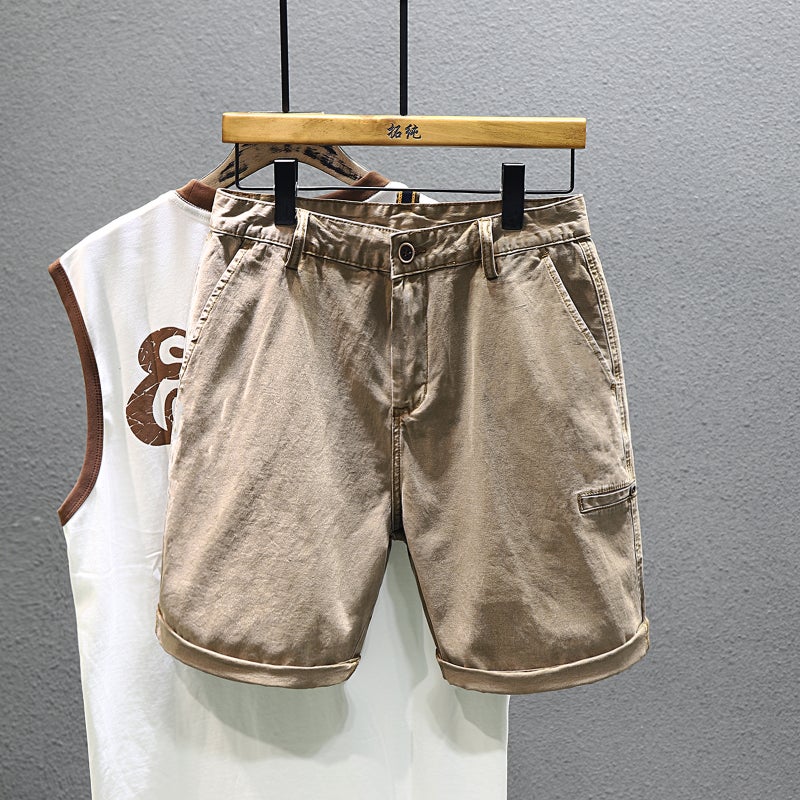 Trendy Brand Overalls Slant Pocket Shorts Boys Casual Retro Trendy Straight Mid-Leg Pants Functional Loose Harlan Shorts - Image 1