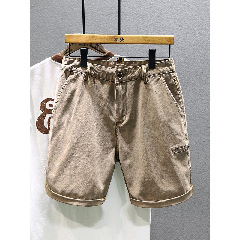 Trendy Brand Overalls Slant Pocket Shorts Boys Casual Retro Trendy Straight Mid-Leg Pants Functional Loose Harlan Shorts - Image 2