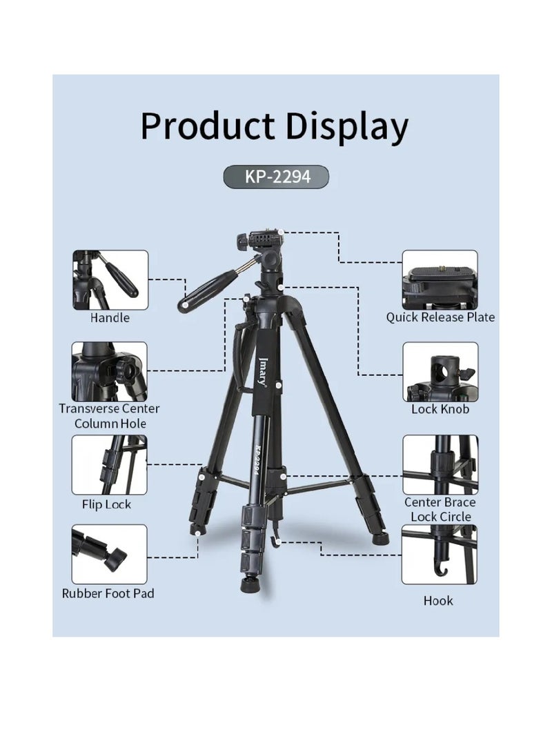 KP-2294 Multifunctional Professional Tripod With Multi Angle Adjustment Black