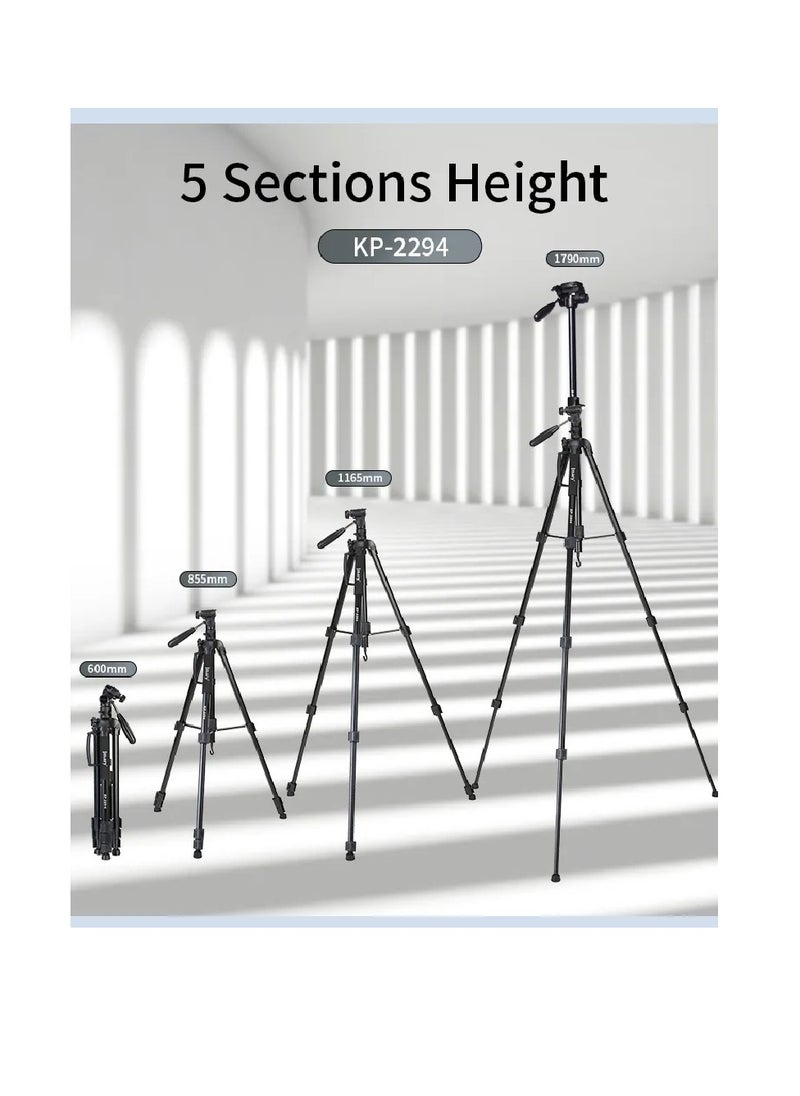 KP-2294 Multifunctional Professional Tripod With Multi Angle Adjustment Black