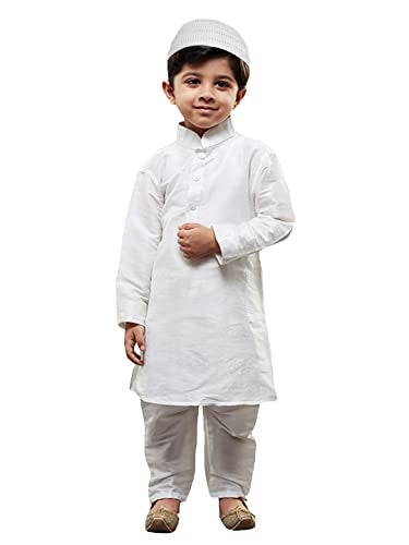 JBN Creation Boys' White Silk Blend Kurta and Pyjama Set_VASBKWH001nPDWH_14 - Image 1