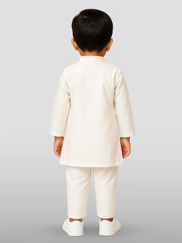 JBN Creation Boys' White Silk Blend Kurta and Pyjama Set_VASBKWH001nPDWH_14 - Image 3
