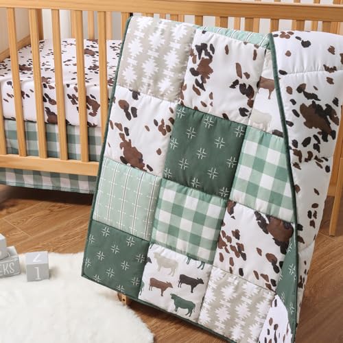 The Peanutshell 3 Piece Baby Crib Bedding Set for Boys Girls Newborn Infant Toddler Nursery Bed Set Decor with Fitted Crib Sheet Dust Ruffle Comforter Boho Farm