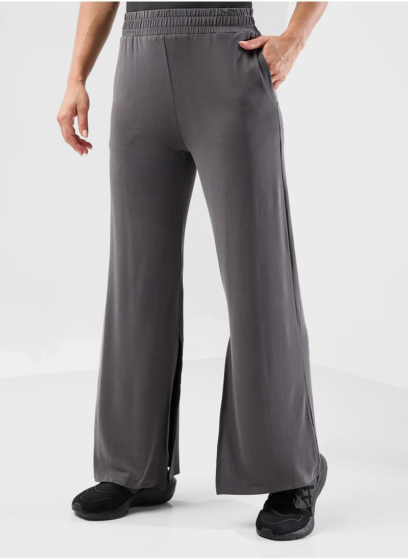 FRWD Ruched Waist Straight Fit Jersey Pant With Slit