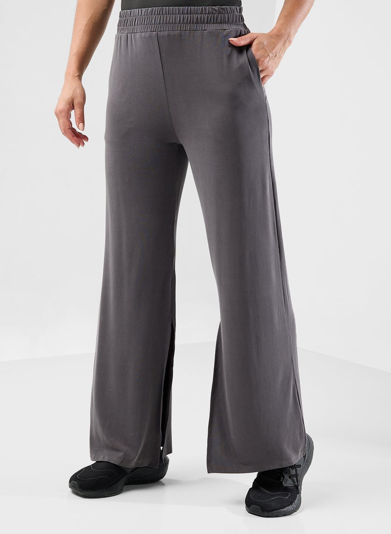FRWD Ruched Waist Straight Fit Jersey Pant With Slit  - Image 2