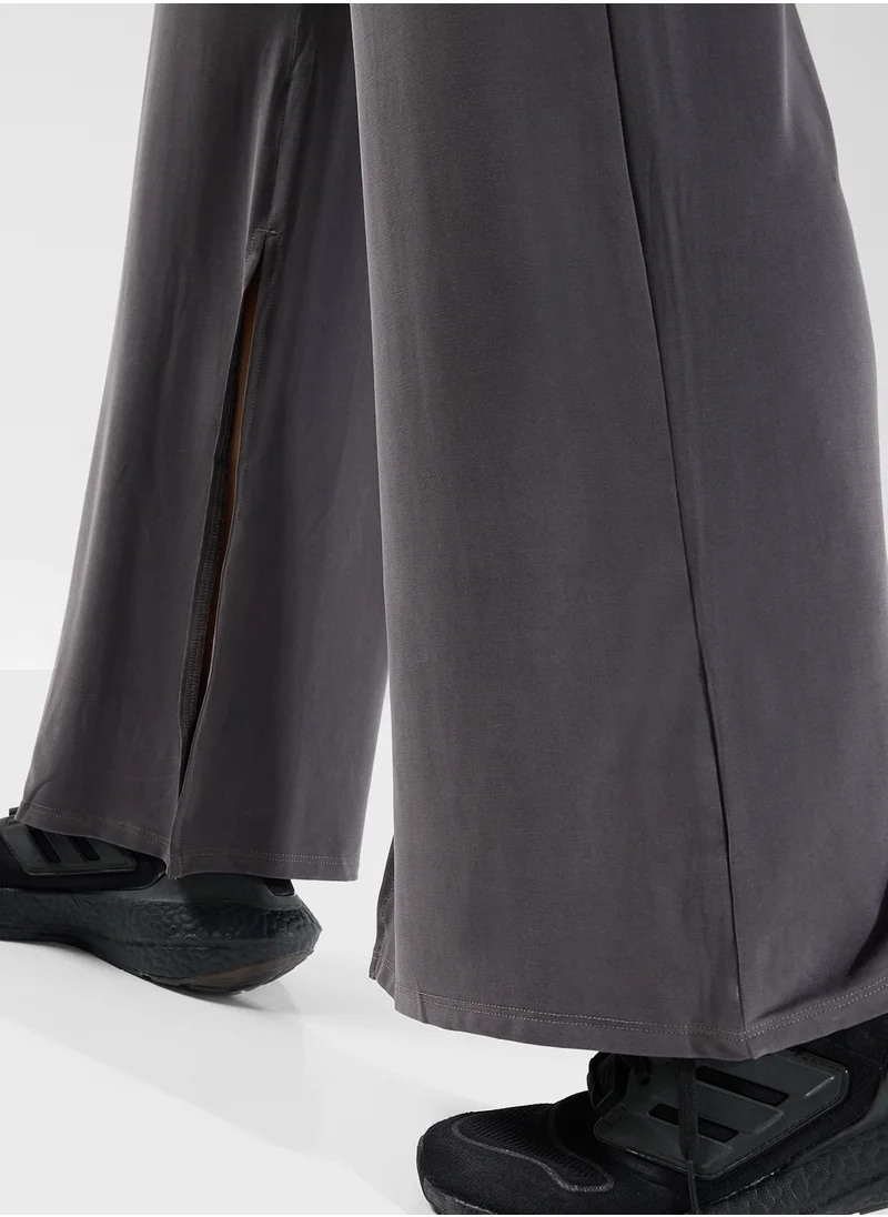 FRWD Ruched Waist Straight Fit Jersey Pant With Slit