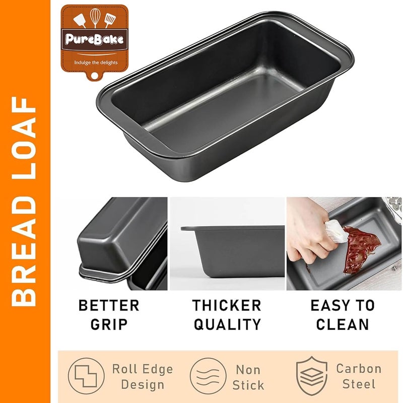 PureBake مجموعة أدوات خبز الكعك آمنة للاستخدام في الميكروويف 3 قطع مجموعة من قالب الكعك الدائري، صينية الخبز، قوالب الخبز، صينية المافن، ملحقات فرن الميكروويف، آمنة في غسالة الصحون - فولاذ كربوني - أسود - Image 5