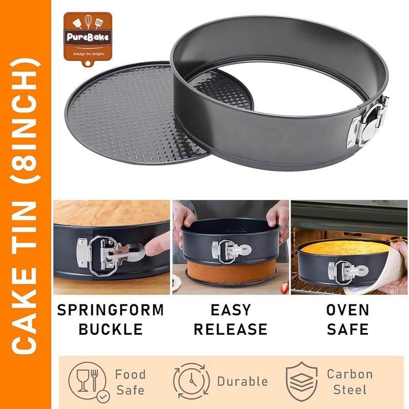 PureBake مجموعة أدوات خبز الكعك آمنة للاستخدام في الميكروويف 3 قطع مجموعة من قالب الكعك الدائري، صينية الخبز، قوالب الخبز، صينية المافن، ملحقات فرن الميكروويف، آمنة في غسالة الصحون - فولاذ كربوني - أسود - Image 3