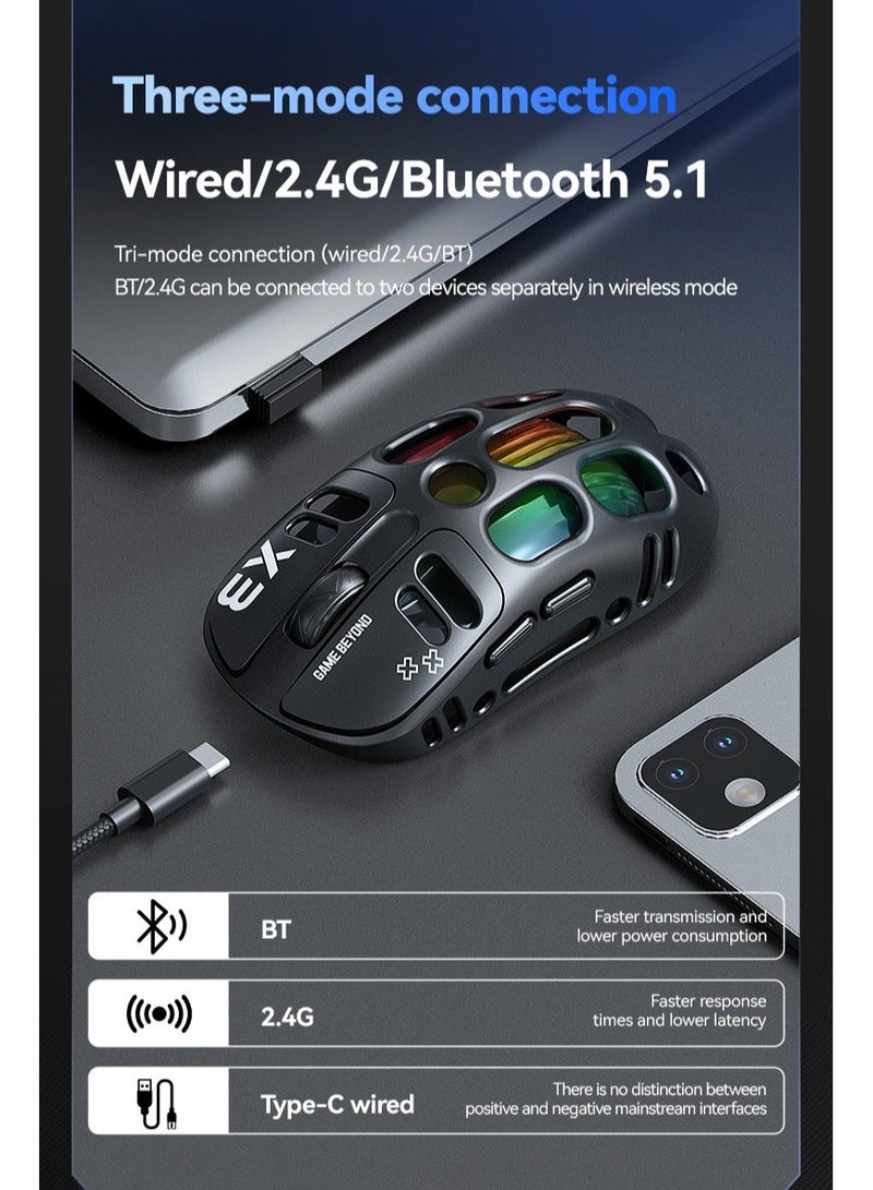 T-WOLF X3 Gaming Mouse Tri-Mode BT Wireless Hollow Design RGB Backlit Mechanical Mouse For Esports - Image 4
