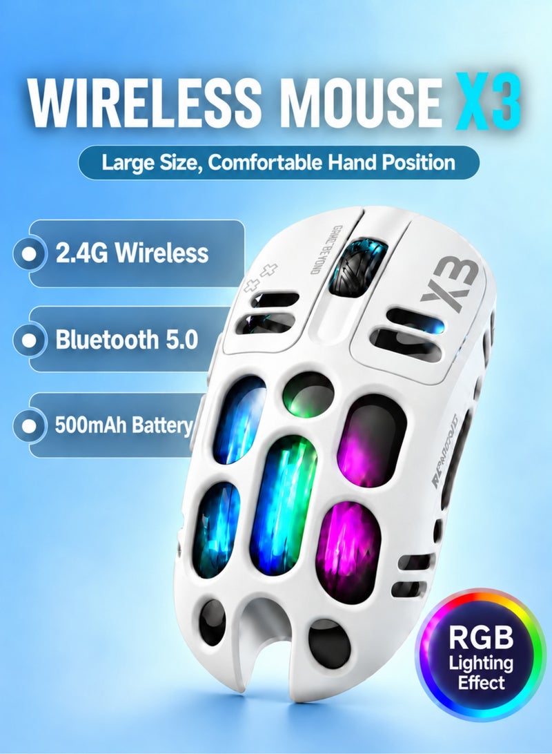 T-WOLF X3 Wireless Gaming Mouse, Tri-Mode Connection, PAW3311 Sensor, 12000 DPI, RGB Backlit, 70g Lightweight Honeycomb Design, Rechargeable Mouse for PC Gaming - Image 1