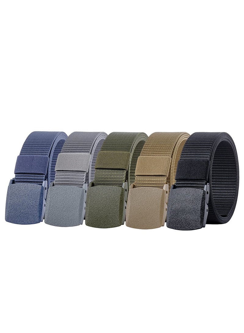 5-Pack Men's Nylon Belts with Canvas Webbing and Plastic Buckles - Perfect Birthday Gifts for Dads and Boys (Colors: Black, Khaki, Army Green, Navy Blue, Grey) - Image 1