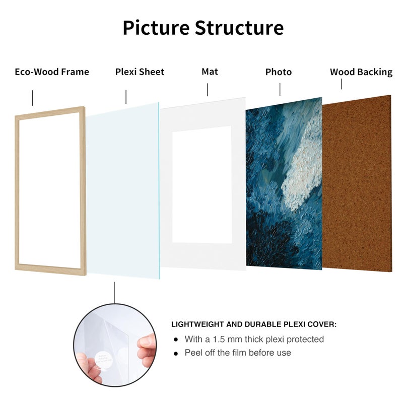 TONES FRAME DESIGN 5x7 Picture Frame  Set of 2  Mat with 4x6 Photo Frames Natural Solid Wood Veneer Finish and Plexiglass Front for Tabletop Gallery Wall Home Decor - Image 3