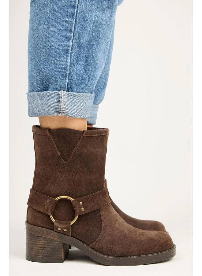(Livia) Women's Genuine Leather Biker Coffee Boot.