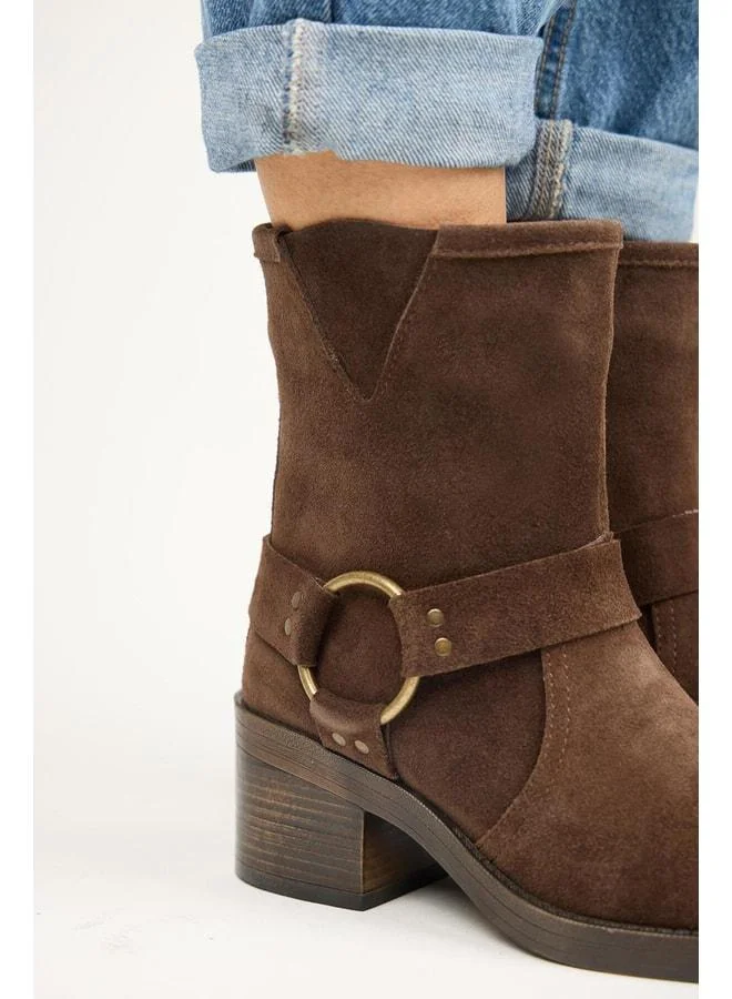 Manijero  (Livia) Women's Genuine Leather Biker Coffee Boot. for Women | Best Price UAE