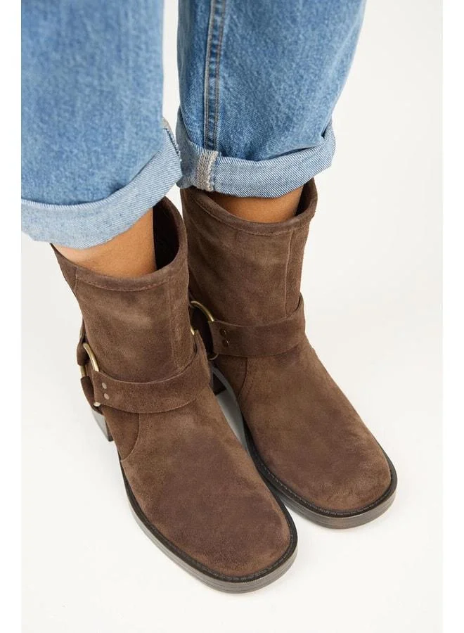 Manijero  (Livia) Women's Genuine Leather Biker Coffee Boot. for Women | Best Price UAE