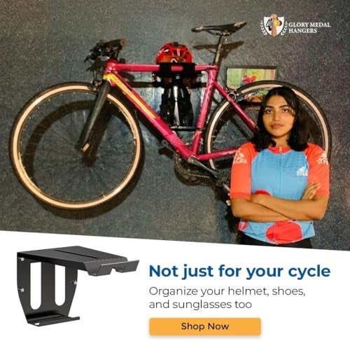 GLORY MEDAL HANGERS Bicycle Wall Mount With Shelf- Cycling Indoor Bike Storage,Wall Rack|Organize Helmet,Sun Glass,Shoe|Hang Heavy Duty Bike|Space Saving For Road,Racing,Mountain,City Or Other Bicycle - Image 4