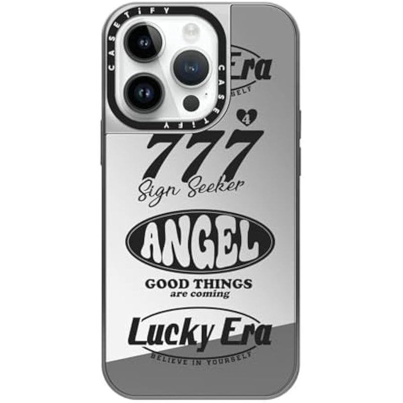 Casetify Mirror Case for iPhone 14 Pro Compatible with Magsafe - Angel Baby! Black, Mirror - Silver on Silver - Image 1