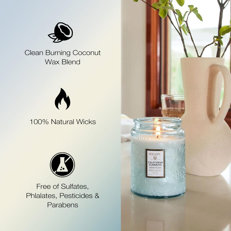 Voluspa California Summers Candle Jar, 18 oz, Coconut Wax Blend, Large Scented Candles for Home, 100 Hour Burn Time, Poured in The USA - Image 4