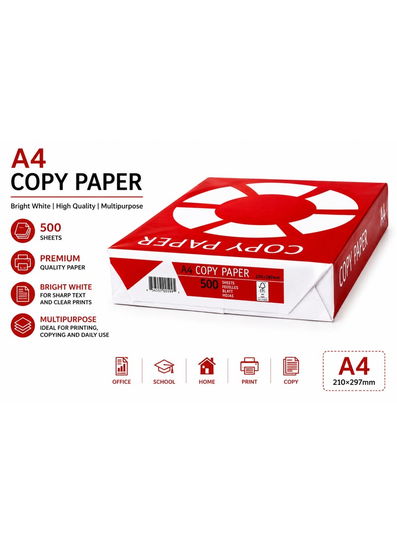 A4 Copy Paper 80 GSM, Premium Multipurpose Printer Paper, High Whiteness, Jam-Free for Inkjet & Laser Printers, 500 Sheets x 5 Bundle Pack, 2500 Sheets - Image 4